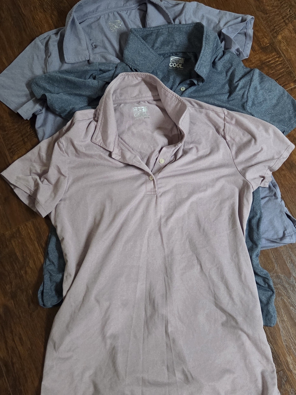 32 Degrees Cool women's fitted 3polo with sun protection, heather indigo, size S
